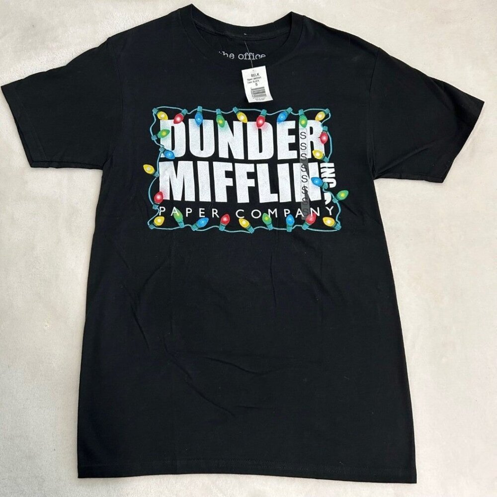 black the office dunder mifflin christmas lights tshirt unisex size S • from bel